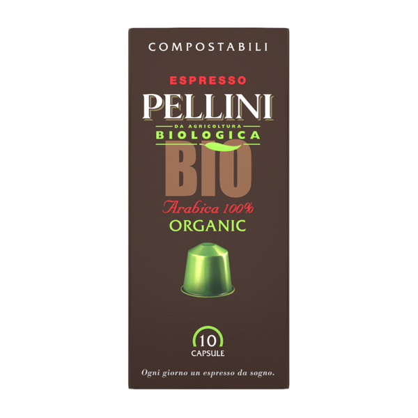 Compatible capsules - PELLINI BIO 100% Arabica coffee Nespresso® compatible* Self-protected Compostable capsules